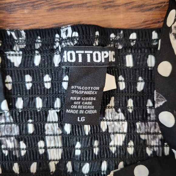 HOT TOPIC Black White Skull Rose Polka Dot Button Cropped Tank Top sz XL Pin-Up - Picture 6 of 7